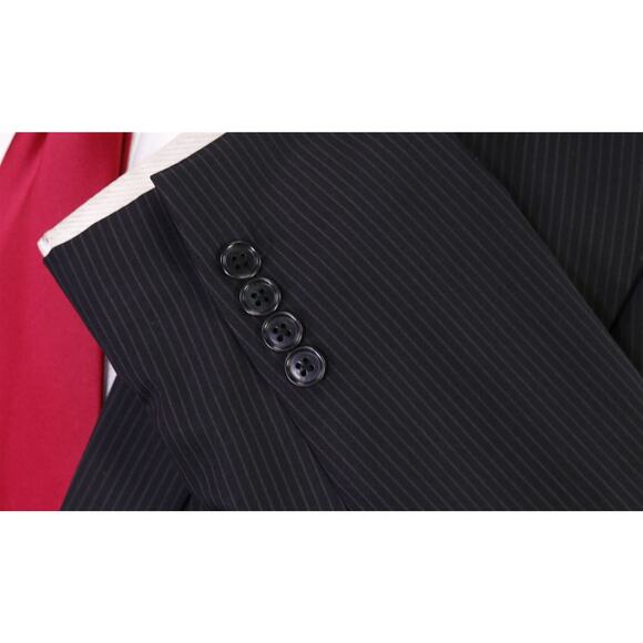 Calvin Klein Men's Black Striped Peak Lapels Slim Fit 2-Btn Wool Suit 42L - Picture 6 of 11